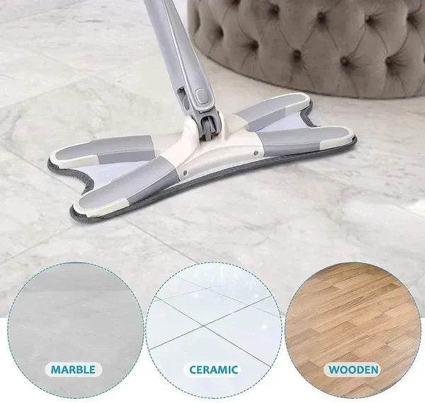 X Shape Mop or Floor Cleaning Hands-Free Squeeze Microfiber Flat Mop System 360° Flexible Head, Wet and Dry mop for Home Kitchen with 1 Super-Absorbent Microfiber Pads