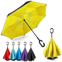 CARTIFY Double Layer Modern Automatic Inverted Reversible No Drip Umbrella with C Shape Handle Fast Monsoon Offer Safety Umbrella Heavy Duty And Dust Proof (Multi color)