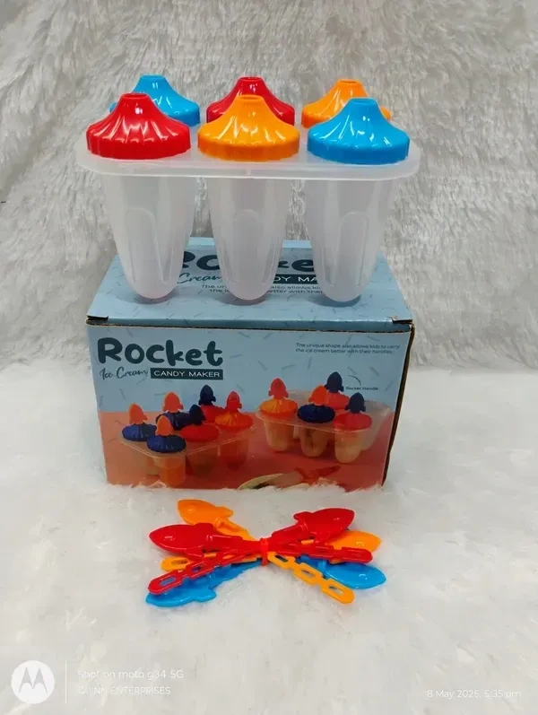Set of 6 Plastic Reusable Rocket ice Pop Makers, Homemade Popsicle/Frozen Ice Cream/Kulfi Candy for Children & Adults - Multicolor