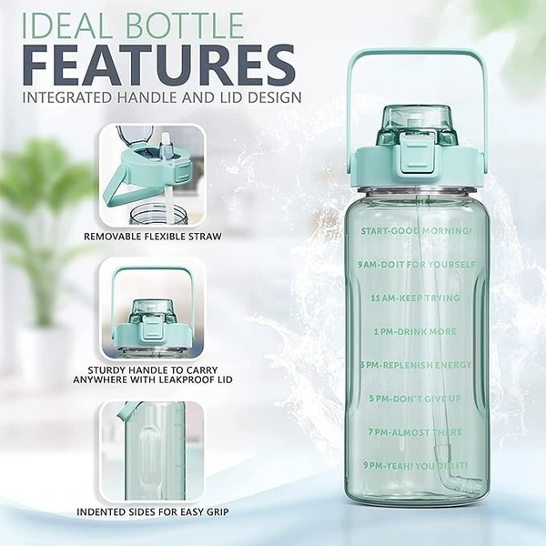 TORCHIT Set of 3 Transparent Water Bottle 2000ML, 900ML, 300ML with Motivational Time Marker, Leakproof Durable Sipper Water bottle for office, School, gym (PURPAL)