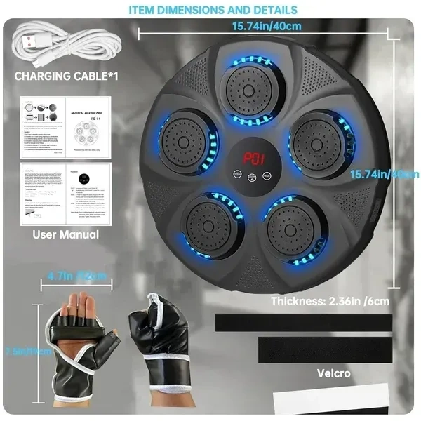 Electronic Music Boxing Machine, Boxing Training Punching Equipment, Wall Mounted Boxing Machine, Smart Boxing Target for Home Workout with Bluetooth 6 Lights for Adults/Home