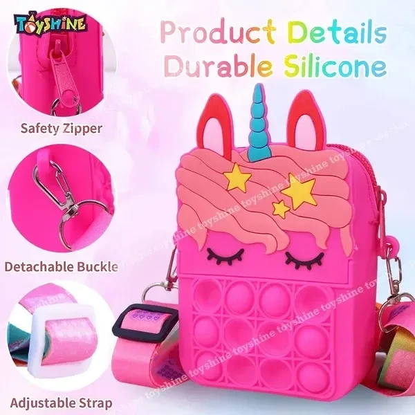 FunBlast Unicorn Pop it Sling Bag - Crossbody Bag for Kids, Pop it Purse for Girls, Stress Relief Toys Pop It Bag for Girls, Fidget Purse for Kids, (Pack of 1 Pcs)