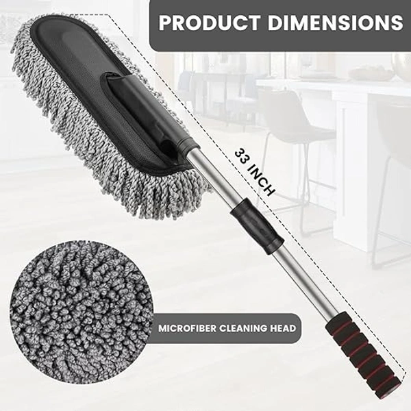 AllExtreme Soft Microfiber Car Duster Brush with Extendable Handle Wet & Dry Scratch Free Surface Cleaner Multipurpose Kitchen Accessory for Dusting Cleaning (Grey, Pack of 1)