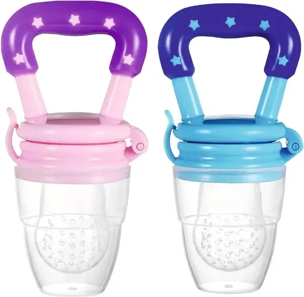 Baby Silicone Food/Fruit Nibbler, Baby Food and Fruit FeederTeethers for Babies, Teether for New Born, BPA-Free Silicone Pouches (Pink & Blue Pack of 2)