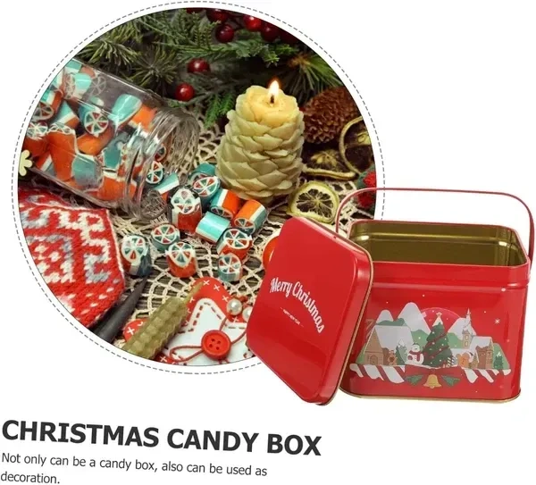 Domensi 24 Pcs Christmas Cookie Tins with Lids Square Candy Metal Cookie Tins Empty Retro Xmas Metal Gift Box Large Capacity Xmas Tin Containers for Holiday Storing Cookies Candies Treat (square)