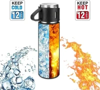 Kraftobotic Double Wall Stainless Steel Thermo 500ml Vacuum Insulated Bottle Water Flask Gift Set with Two Cups Hot & Cold (Multicolor)