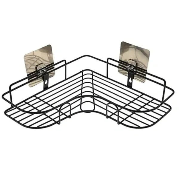 RIOMAX Wall Mounted Self-Adhesive Bathroom Corner Shelf/Kitchen Rack & Holder - Bathroom Accessories (Material-GI Metal, Powder Coated Finish, Black, L Shape Pack of 1)