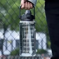 JNT 2L Capacity Belt Straw Transparent Motivational Water Bottle for Office, School, College & Gym Time Marker Leak Proof & Break-Proof BPA-Free (Multi)