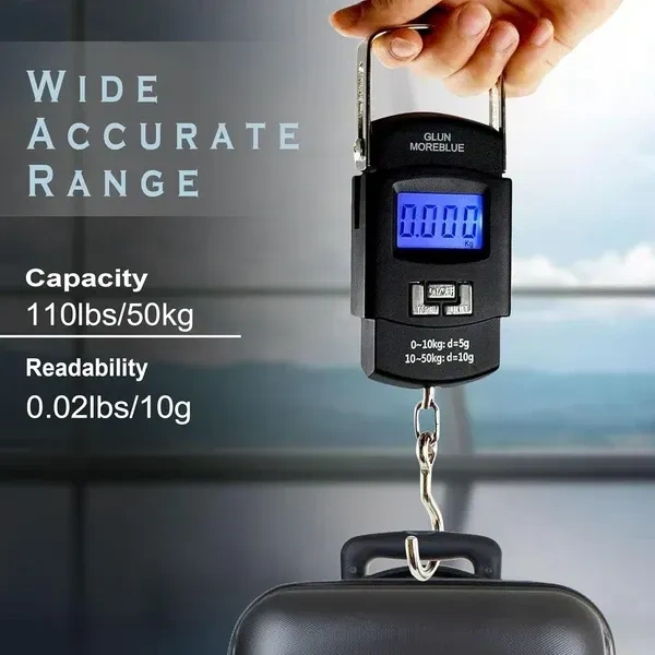 CARDEX Electronic Balance Portable Hook Weighing Machine Digital Hanging Luggage Fishing Hook Scale Manual Weight 110 lb/50 Kg Backlite LCD Display Screen (Black) (NEW SCALE)