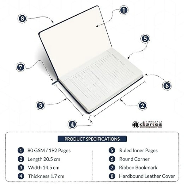 A5 size 15 cm dairy | Rulled paper with date and memo | 100gsm white paper