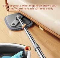 Spin Mop and Bucket Set with Self Separation Dirty and Clean Water System, Square Mop Bucket Self Wringing 360° Rotating Clean Floor Mop-Head for Hardwood Tile Marble Floors (Mop Set with 2pads)