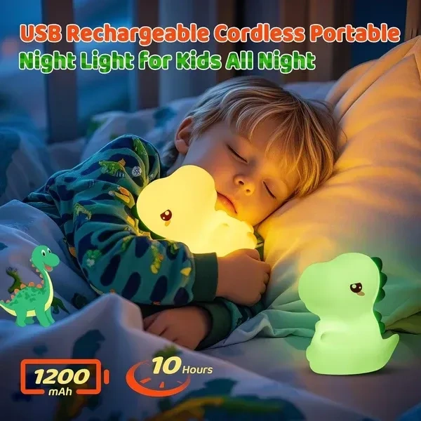 One Fire Dinosaur Night Light for Kids, 16 Color Changing Kids Night Light, Silicone Dinosaur Room Decor for Boys Night Light, Portable Battery Baby Night Light Dinosaur Lamp, Cute Lamp Dinosaur Gifts