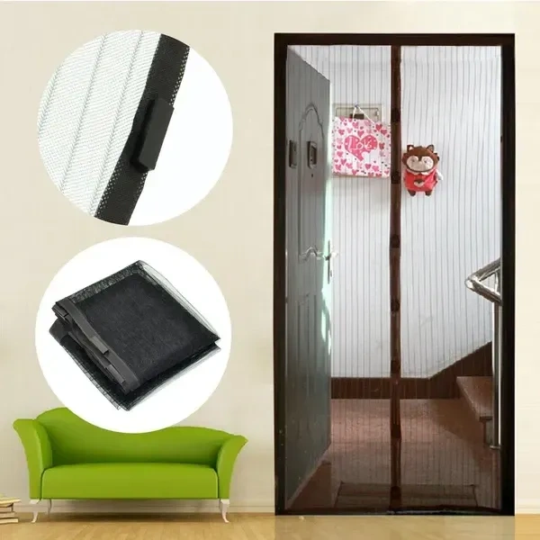 TINKDAS Magic Mesh Magnetic Mosquito Screen Door Net Curtain with Magnet Reinforced Polyester Mesh Curtain Back Door Mesh with Full Frame Hook & Loop Auto-Closing