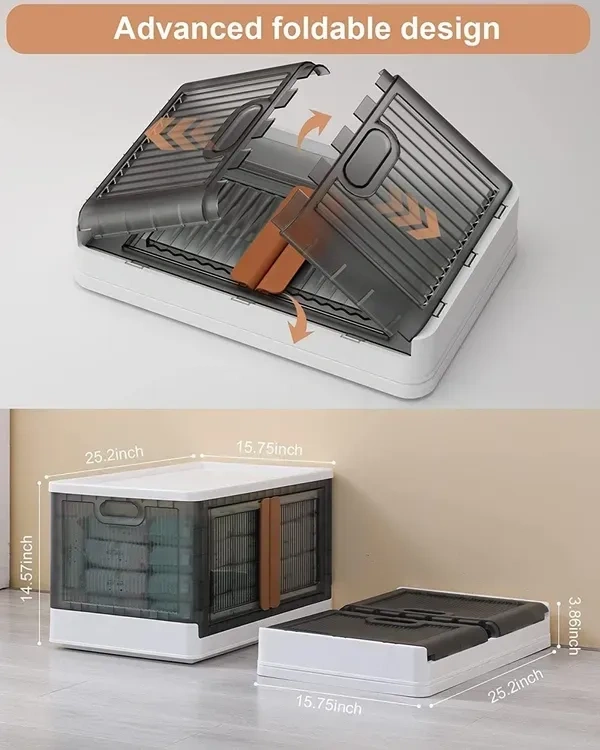 Folding Storage Boxes Set 50L Collapsible Storage Bins,Foldable Stackable Plastic Storage Boxes For Organizing with Double Doors & Secure Buckle for Home, Office, Bedroom