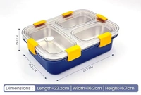Darkpyro 3 Compartment Stainless Steel Lunch Box, Leakage Proof Lunch Box For School Kids And Adults Pack Of 1 Blue,750ML