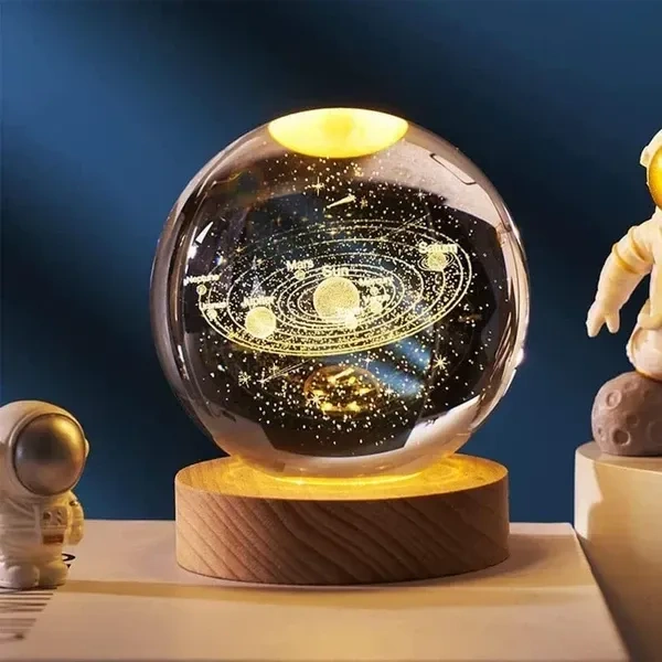 Desidiya Unique 3D Universe Crystal Ball Night Light with Wooden Base - LED USB Table Lamp for Kids, Teens, and Home Decor