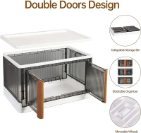 Folding Storage Boxes Set 50L Collapsible Storage Bins,Foldable Stackable Plastic Storage Boxes For Organizing with Double Doors & Secure Buckle for Home, Office, Bedroom