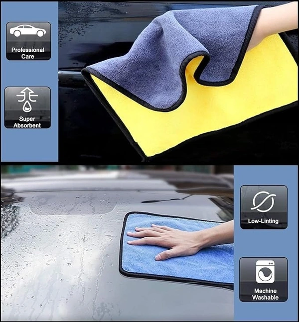 Auto Hub Heavy Microfiber Cloth for Car Cleaning and Detailing, Double Sided, Extra Thick Plush Microfiber Cloth, Lint-Free, 800 GSM (Size 40cm x 40cm)/Pack of 3, Color: Blue, Yellow, Green