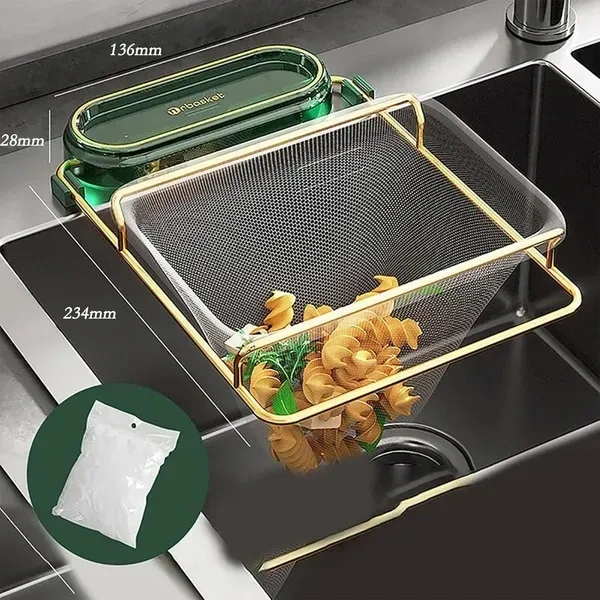 Kitchen Sink Food Waste Collector Mesh Collapsible Drainer Foldable Design Sink Strainer with 50 Filter Net Mesh Bag Hanging Net Drain Basket Leftovers Soup Sink GarbageStorage Rack Holder