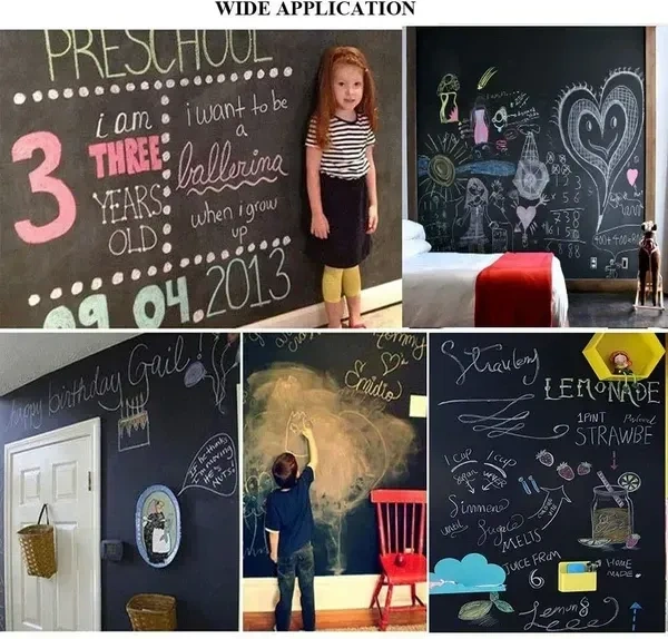 Angel Bear Black Board (45x200cm) Wall Sticker Removable Decal Chalkboard with 5 Chalks for Home School Office College Room Kitchen Kids