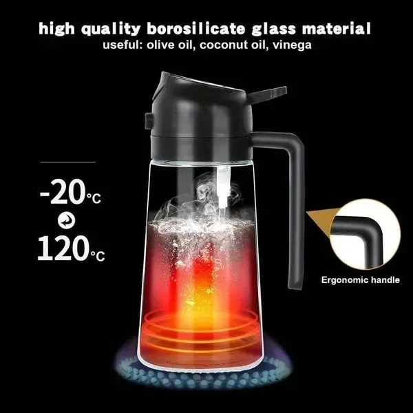 2 In 1 Olive Oil Dispenser & Oil Sprayer, 550 ml Glass Oil Vinegar Bottle, Multi-Colour (Pack of 1)