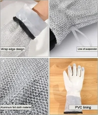 R.O.H.C steel Wired Dishwashing Gloves - Gloves for Washing Utensils, Hand Gloves for Dish Washing, Durable Gloves for Cleaning, Multi-Purpose Cleaning Gloves for Bathroom Tiles one pair