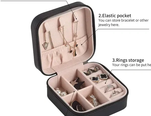 AUGEN Poratble Mini PU Leather Small Jewelry Box, Travel Portable Jewelry Case for Ring, Pendant, Earring, Necklace, Bracelet Organizer Storage Holder Boxes - C21