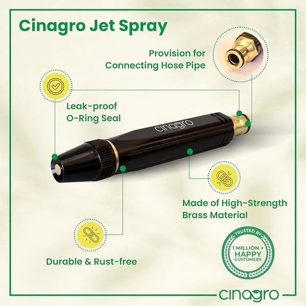 Cinagro Water Spray Gun for Gardening, Car Wash, Bike Washing, Gun for 1/2" Hose Pipe, High Pressure Water Gun Nozzle, Adjustable Car Washer Gun, Brass Jet, Water Spray Nozzle for Garden