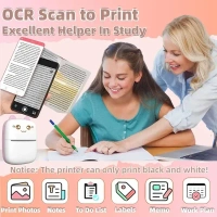 Kravit Bluetooth Mini Printer for Students | Inkless Wireless Thermal Printer (Black & White) | Portable Ink Free Printer for Android & iOS | 1200mAh Rechargeable Battery