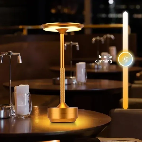 Desidiya Metal Rechargeable Cordless Led Table Lamps Touch Sensor Light, 3-Levels Portable Dimming Wireless Battery Operated Lamp,Nightstand Lamp/Night Light/Restaurant Table/Outdoor/Coffee/Bar(Gold)