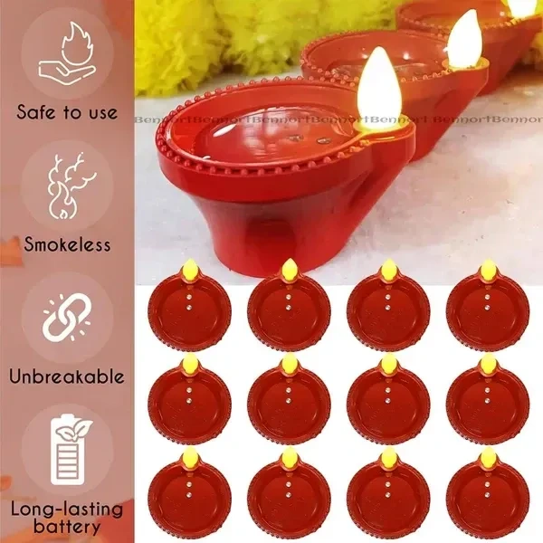 BONZELLA 6 Pcs Water Sensor Diya Lights Electric Flameless & Smokeless LED Diyas | Eco-Friendly Led Diyas Candle Warm Ambient Lights for Home Decor, Diwali Festivals Decoration,Christmas,New Year(6)