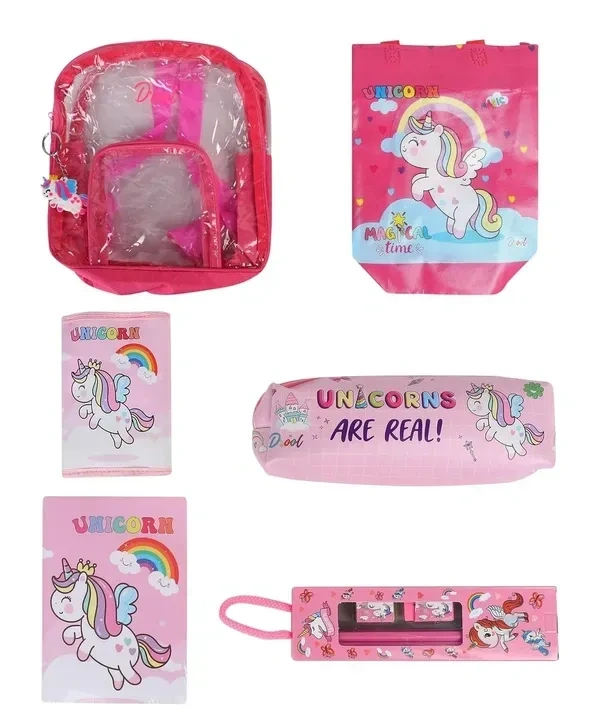 Clear Bag Stationery Kit | Combination of 12 Stationery Items | Travel Friendly Back Pack Bag | Ideal for Kids Gifting