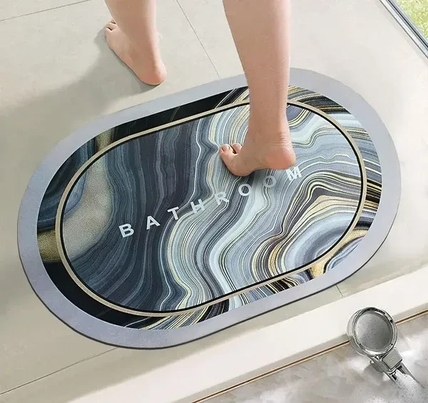 Vivaa's™️ Multicolour Anti-Skid Water Soaking Bathroom Print Door,Oval Floor Bath Mat, Soft Quick Dry Water Absorbent Mat for Home Office 40X60Cm. (1)