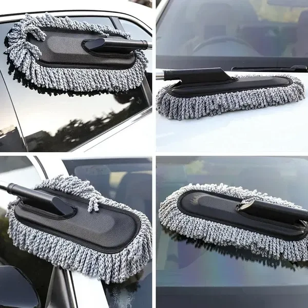 AllExtreme Soft Microfiber Car Duster Brush with Extendable Handle Wet & Dry Scratch Free Surface Cleaner Multipurpose Kitchen Accessory for Dusting Cleaning (Grey, Pack of 1)