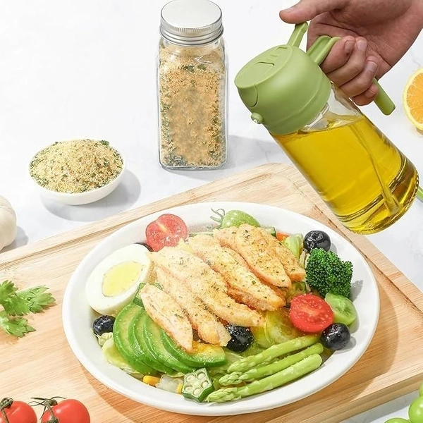 2 In 1 Olive Oil Dispenser & Oil Sprayer, 550 ml Glass Oil Vinegar Bottle, Multi-Colour (Pack of 1)