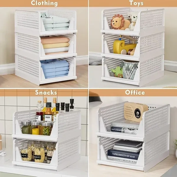 VERAT 1 PCS Plastic Foldable & Stackable Organizers Rack | Drawer Shelf Storage Container for Home Wardrobe & Cupboard Large White