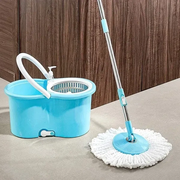 Steel Mop Bucket WITH BOX Spin Mop with Wheels and Stainless Steel Wringer, Bucket Floor Cleaning and Mopping System,2 Microfiber Refills
