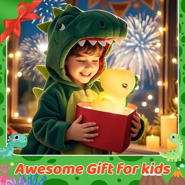 One Fire Dinosaur Night Light for Kids, 16 Color Changing Kids Night Light, Silicone Dinosaur Room Decor for Boys Night Light, Portable Battery Baby Night Light Dinosaur Lamp, Cute Lamp Dinosaur Gifts