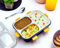 Darkpyro 3 Compartment Stainless Steel Lunch Box, Leakage Proof Lunch Box For School Kids And Adults Pack Of 1 Blue,750ML