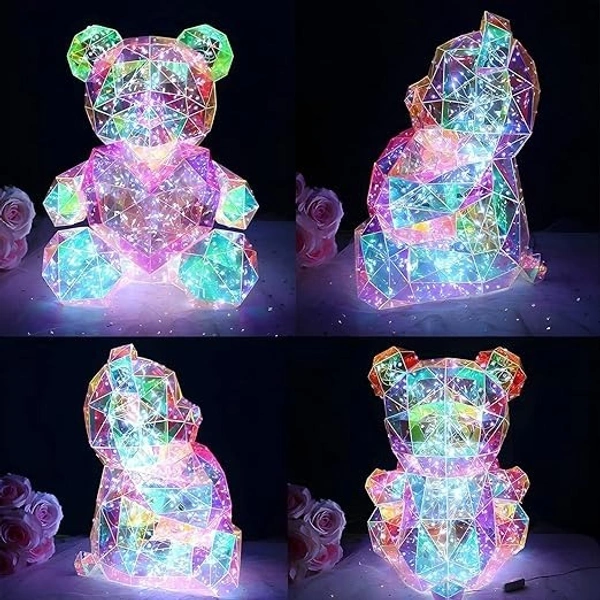 Tagve Gorgeous Shining LED Teddy Bear Holding a Pink Heart, Forever Valentine's Day Anniversary and Birthday 10 inch Mood Lighting Galaxy Lamp