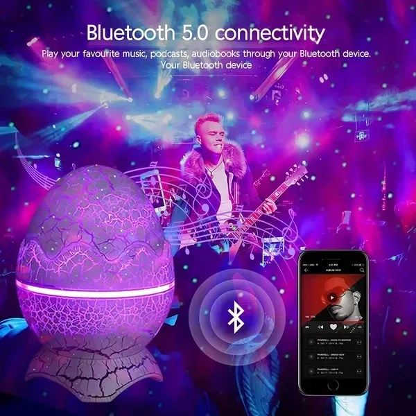 ELEPHANTBOAT® 2 in 1 Star Projector Light Music Speaker Creative Dinosaur Egg Galaxy Star Projector Bluetooth Starry Light with Preset White Noise Galaxy Star Projector, Support Timer & Remote Control