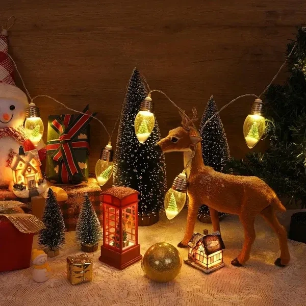 Christmas Tree Snow Globe String Lights, 10 LED Clear Bulbs Christmas Tree String Lights