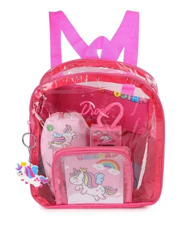Clear Bag Stationery Kit | Combination of 12 Stationery Items | Travel Friendly Back Pack Bag | Ideal for Kids Gifting