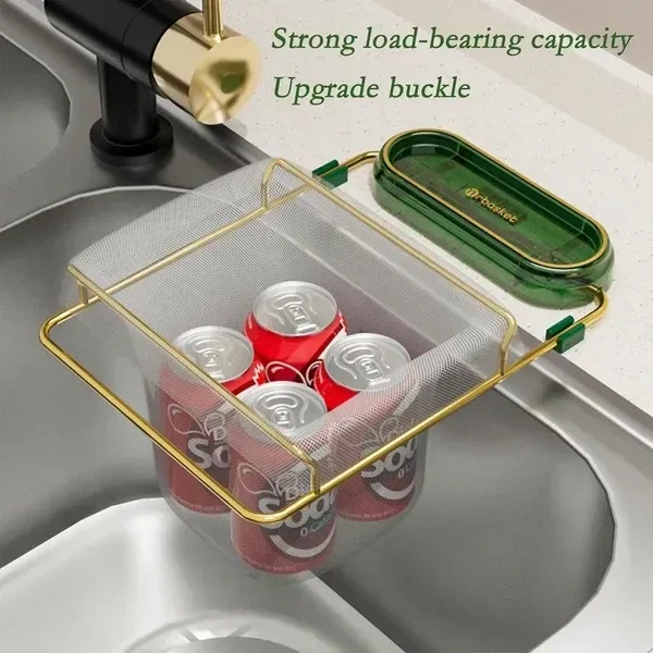 Kitchen Sink Food Waste Collector Mesh Collapsible Drainer Foldable Design Sink Strainer with 50 Filter Net Mesh Bag Hanging Net Drain Basket Leftovers Soup Sink GarbageStorage Rack Holder
