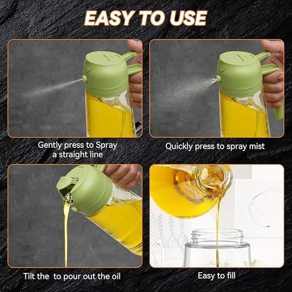 2 In 1 Olive Oil Dispenser & Oil Sprayer, 550 ml Glass Oil Vinegar Bottle, Multi-Colour (Pack of 1)