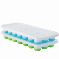 Pop Up Ice Cube Trays for Freezer with Lid | Easy Release Flexible Silicone Bottom | 21 Cavity Pop Up Ice Cube Trays | Round Ice Cubes Maker for Freezer/Cocktail