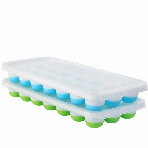 Pop Up Ice Cube Trays for Freezer with Lid | Easy Release Flexible Silicone Bottom | 21 Cavity Pop Up Ice Cube Trays | Round Ice Cubes Maker for Freezer/Cocktail
