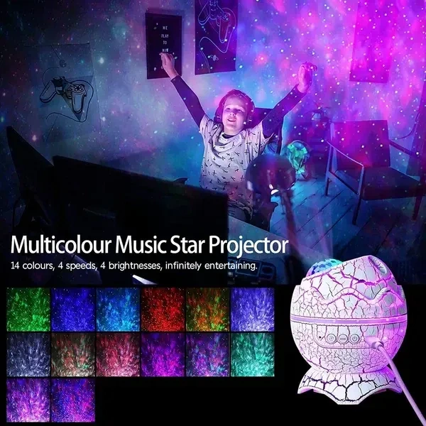 ELEPHANTBOAT® 2 in 1 Star Projector Light Music Speaker Creative Dinosaur Egg Galaxy Star Projector Bluetooth Starry Light with Preset White Noise Galaxy Star Projector, Support Timer & Remote Control