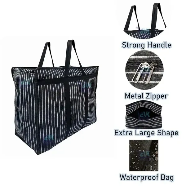 EVK® Multipurpose Extra Large Big Bag Heavy Duty Storage Organizer Reusable Canvas Shopper Bag with Strong Handles Jhola and Base with Covers Zip Jumbo Bag