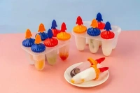 Set of 6 Plastic Reusable Rocket ice Pop Makers, Homemade Popsicle/Frozen Ice Cream/Kulfi Candy for Children & Adults - Multicolor